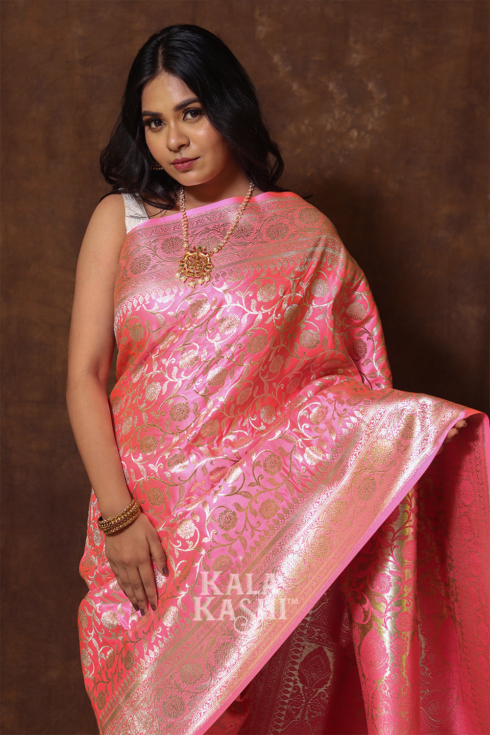 Hot Light Pink Hand Woven Katan Silk Saree