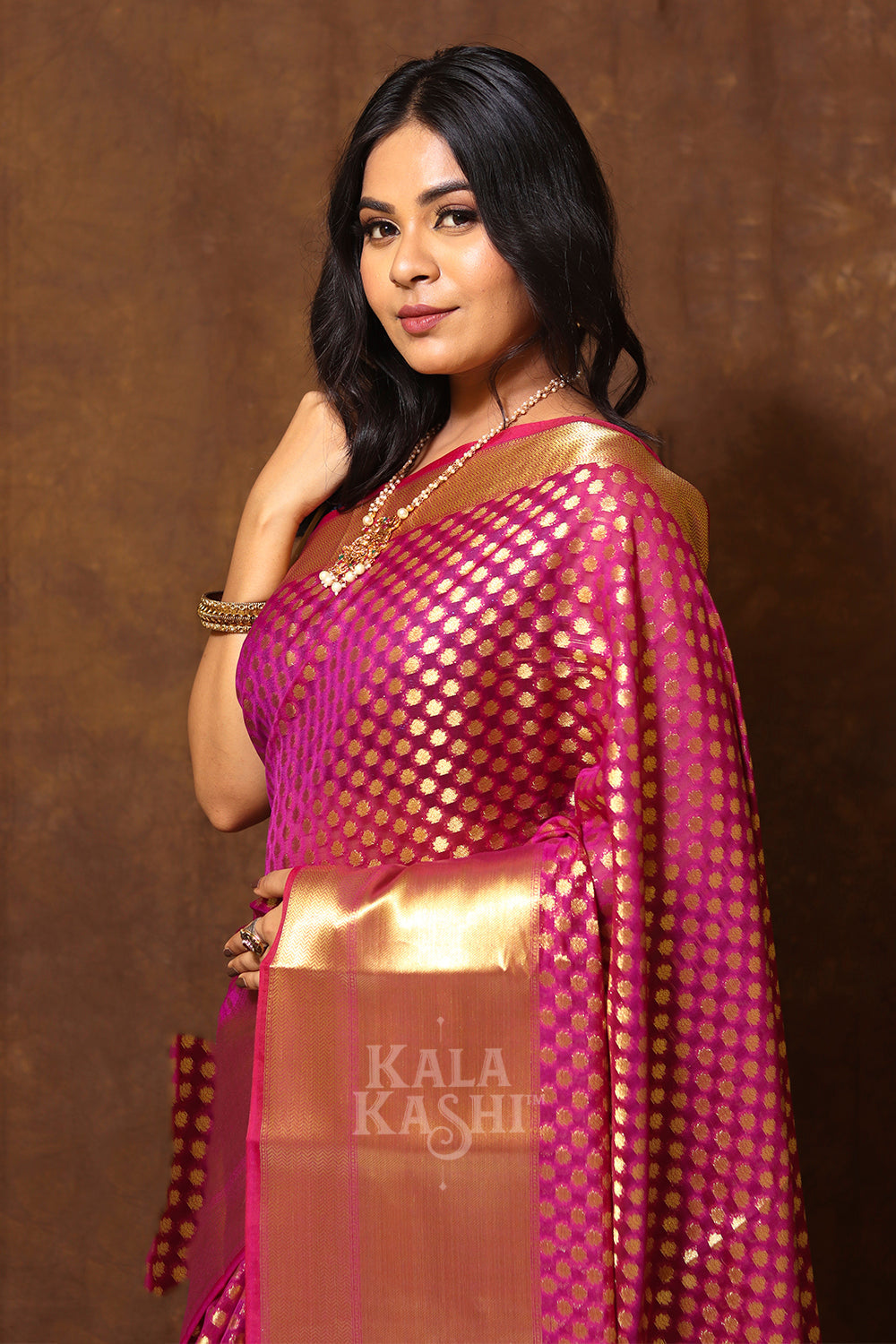 Dark Pink Hand Woven Banarasi Cotton Silk Saree