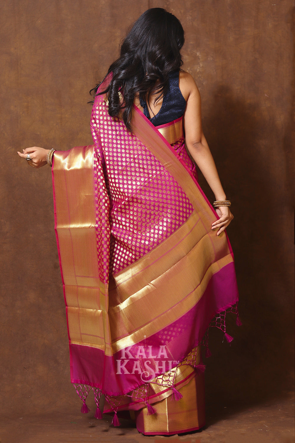 Dark Pink Hand Woven Banarasi Cotton Silk Saree