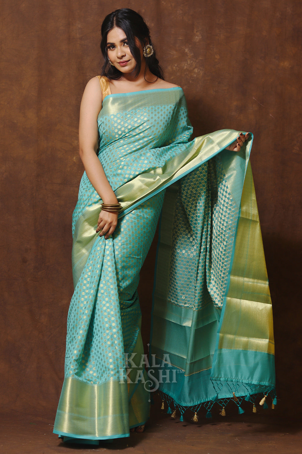 Teal Blue Hand Woven Banarasi Cotton Silk Saree