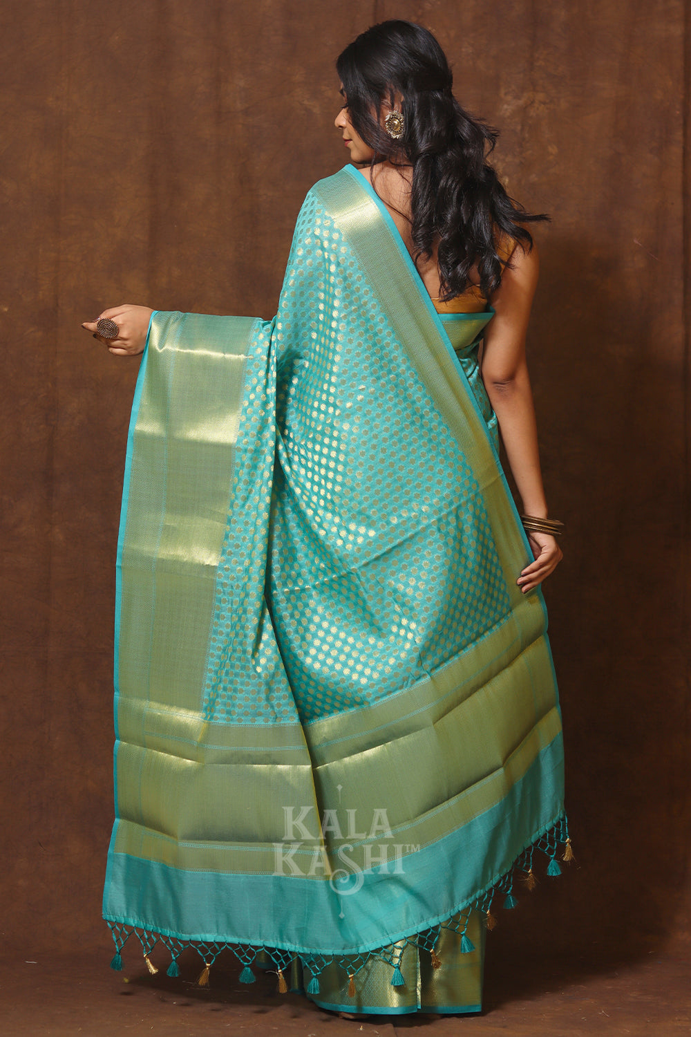 Teal Blue Hand Woven Banarasi Cotton Silk Saree
