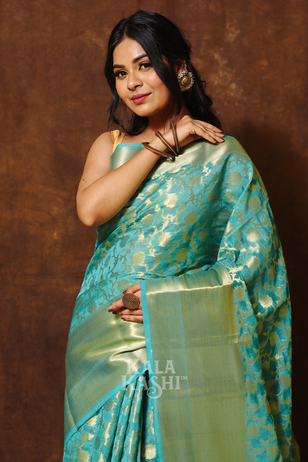 Teal Blue Hand Woven Banarasi Cotton Silk Saree