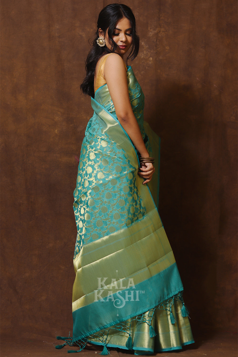 Teal Blue Hand Woven Banarasi Cotton Silk Saree