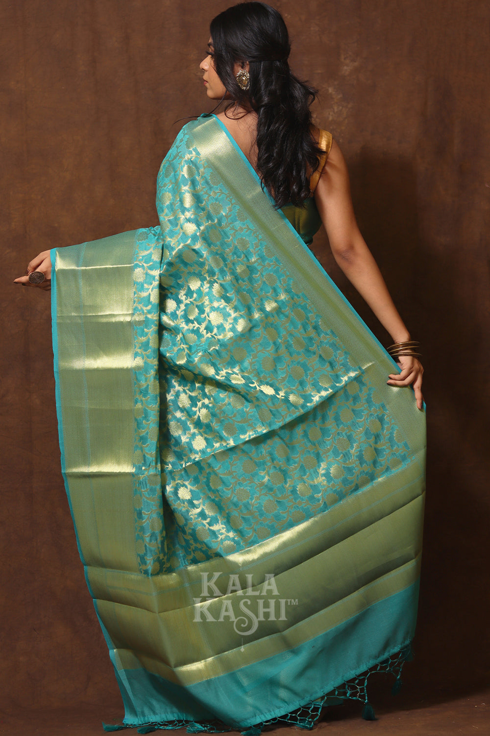 Teal Blue Hand Woven Banarasi Cotton Silk Saree