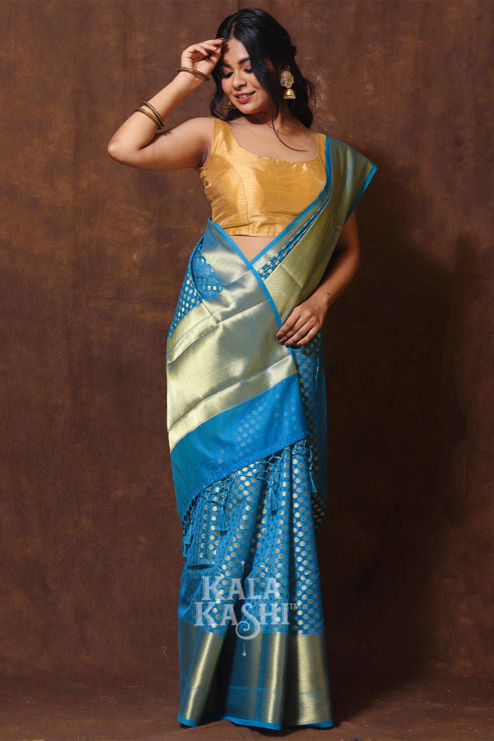 Dark Blue Hand Woven Banarasi Cotton Silk Saree