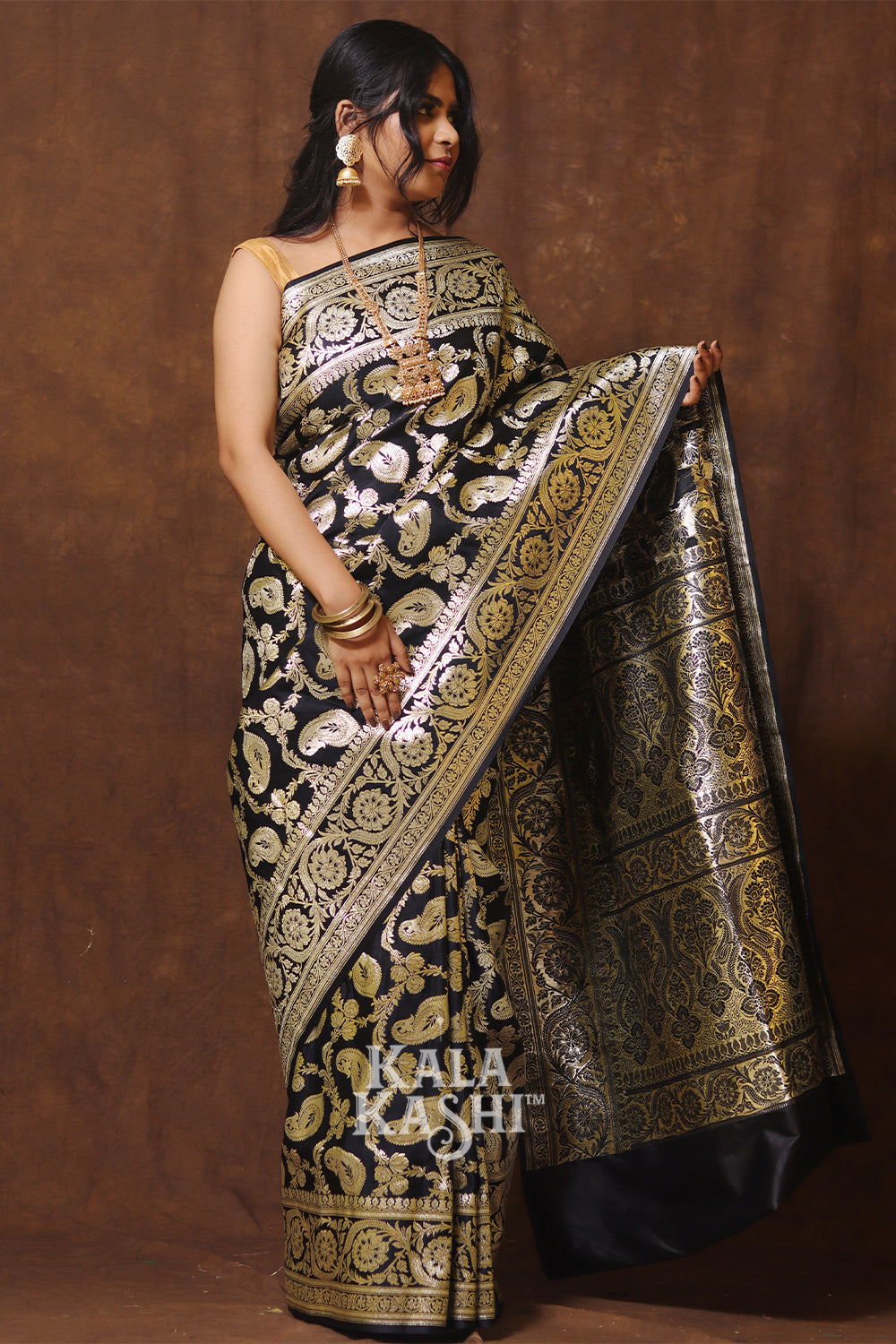Dark Black Hand Woven Katan Silk Saree