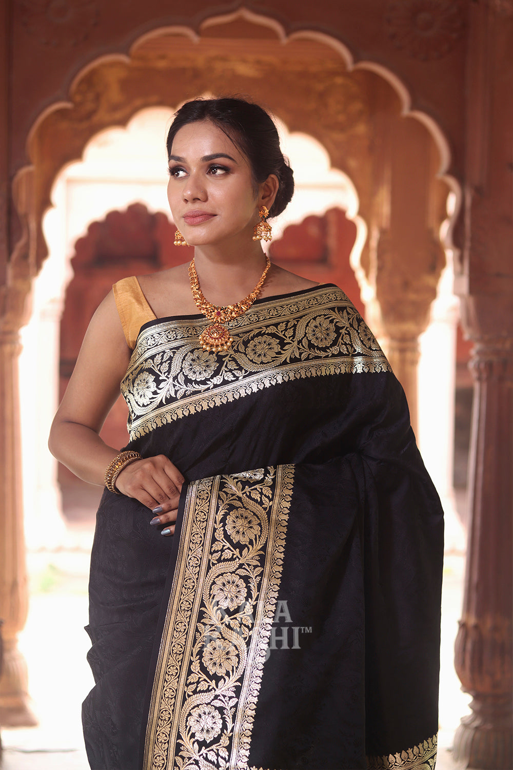 Black Hand Woven Katan Silk Saree