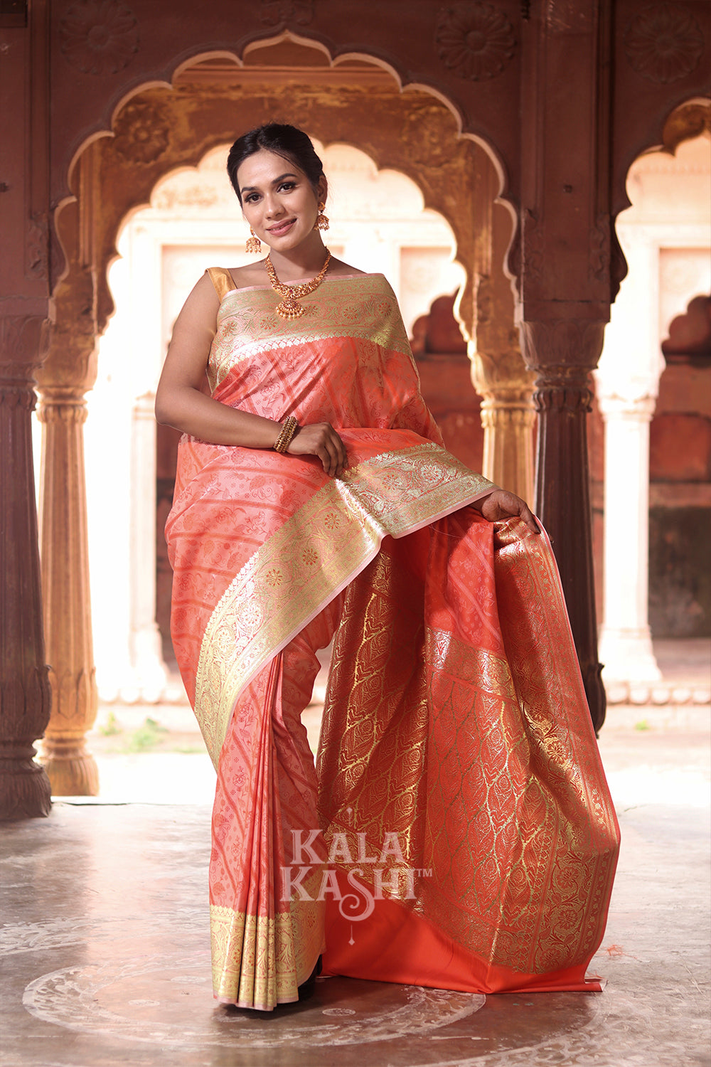 Light Red Hand Woven Katan Silk Saree