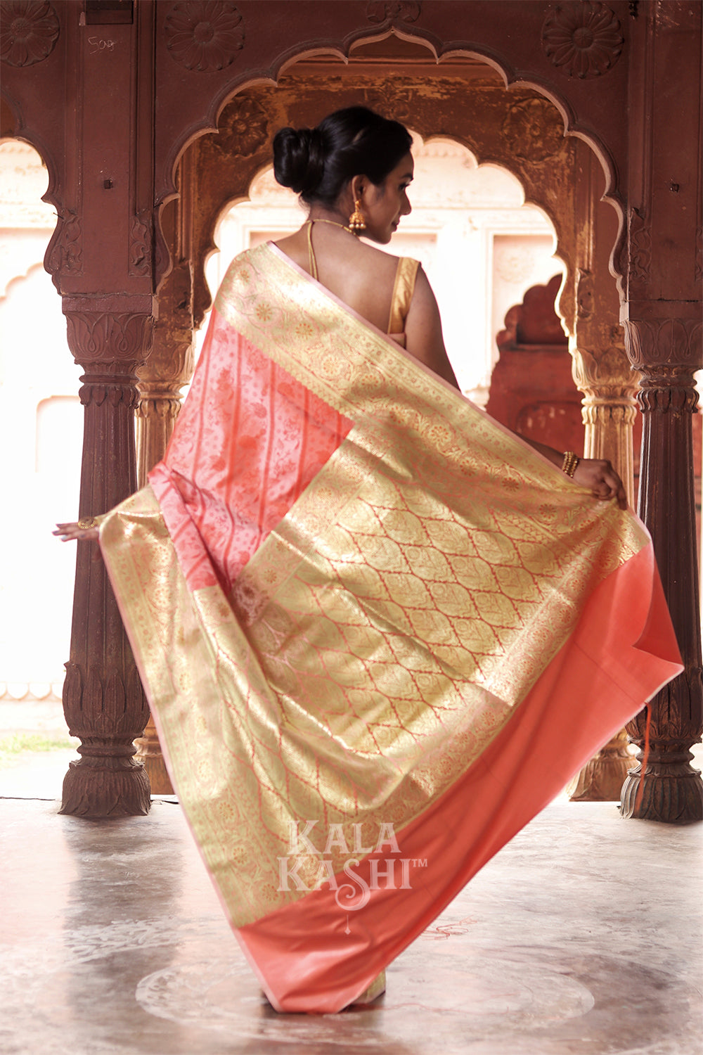Light Red Hand Woven Katan Silk Saree
