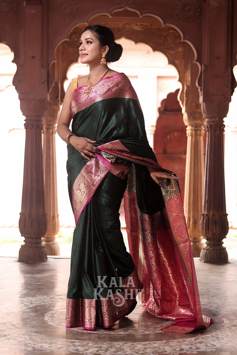 Dark Green Handwoven Banarasi Silk Saree