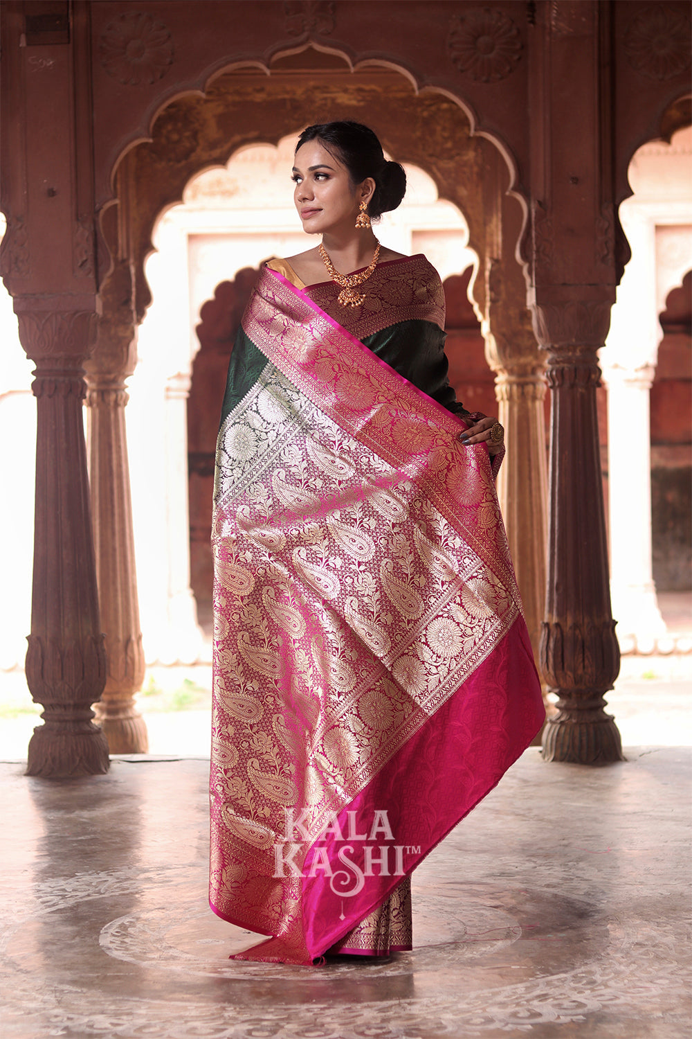 Dark Green Handwoven Banarasi Silk Saree