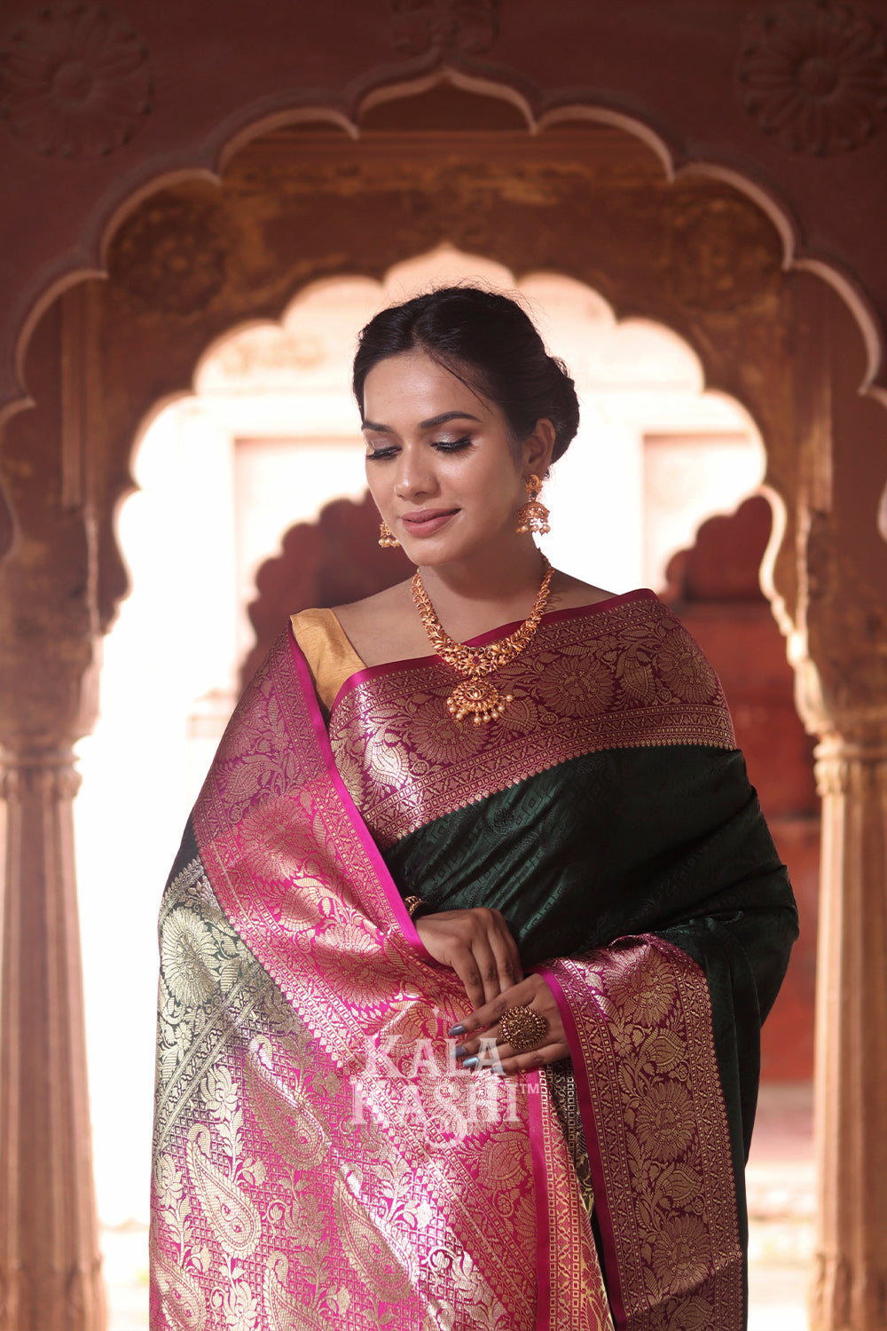 Dark Green Handwoven Banarasi Silk Saree