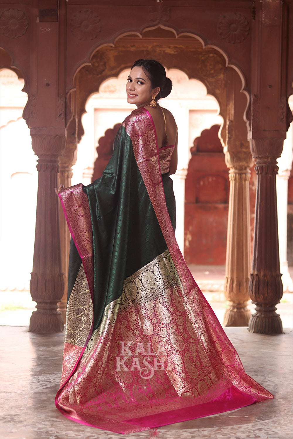 Dark Green Handwoven Banarasi Silk Saree