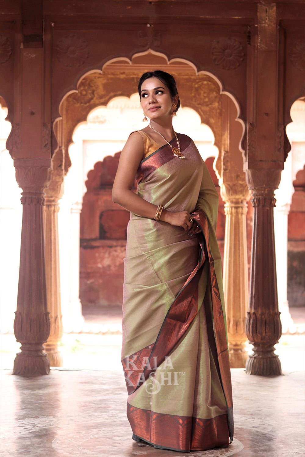 Wheat Green Hand Woven Zari Tanchuyi Saree
