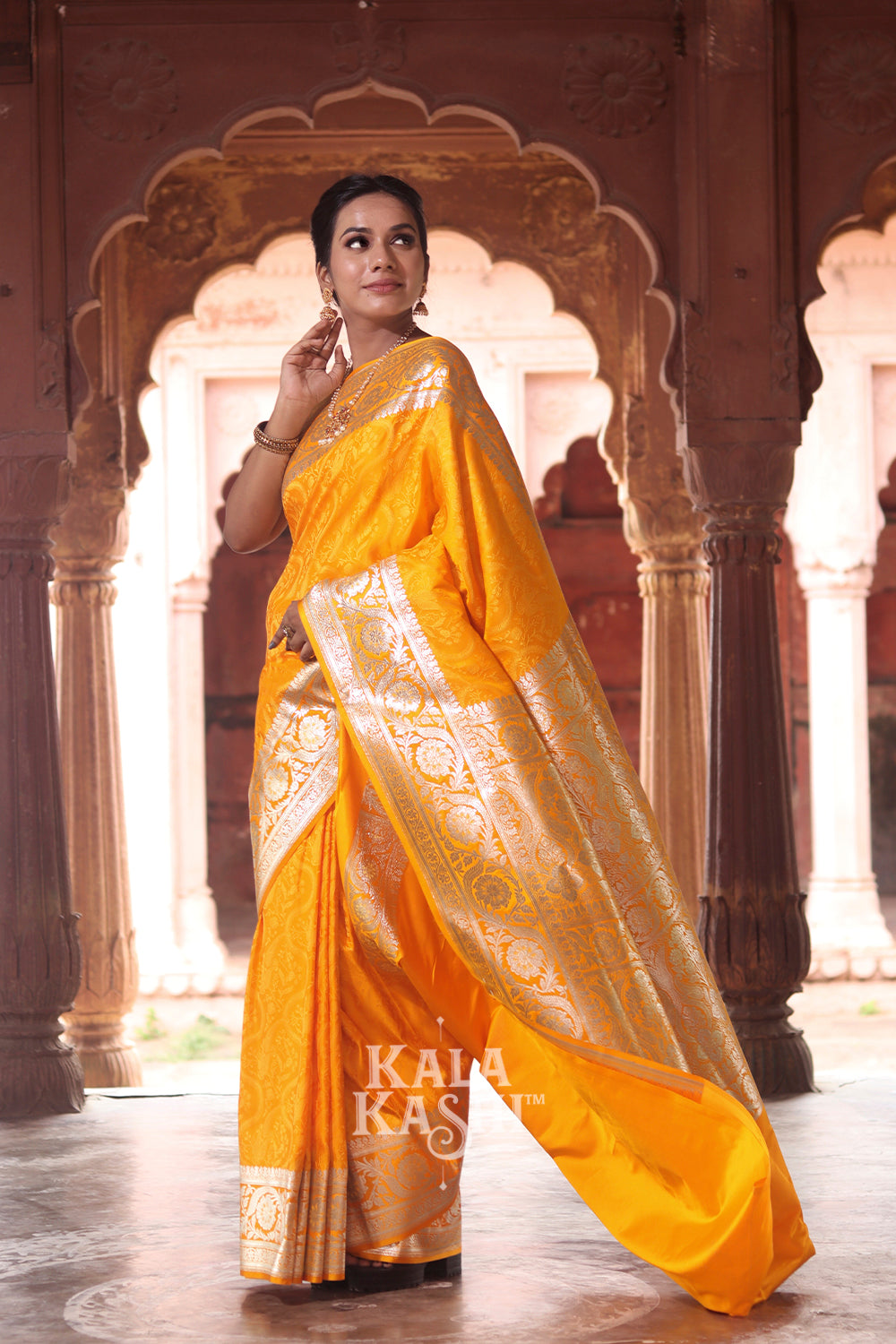 Yellow Hand Woven Katan Silk Saree