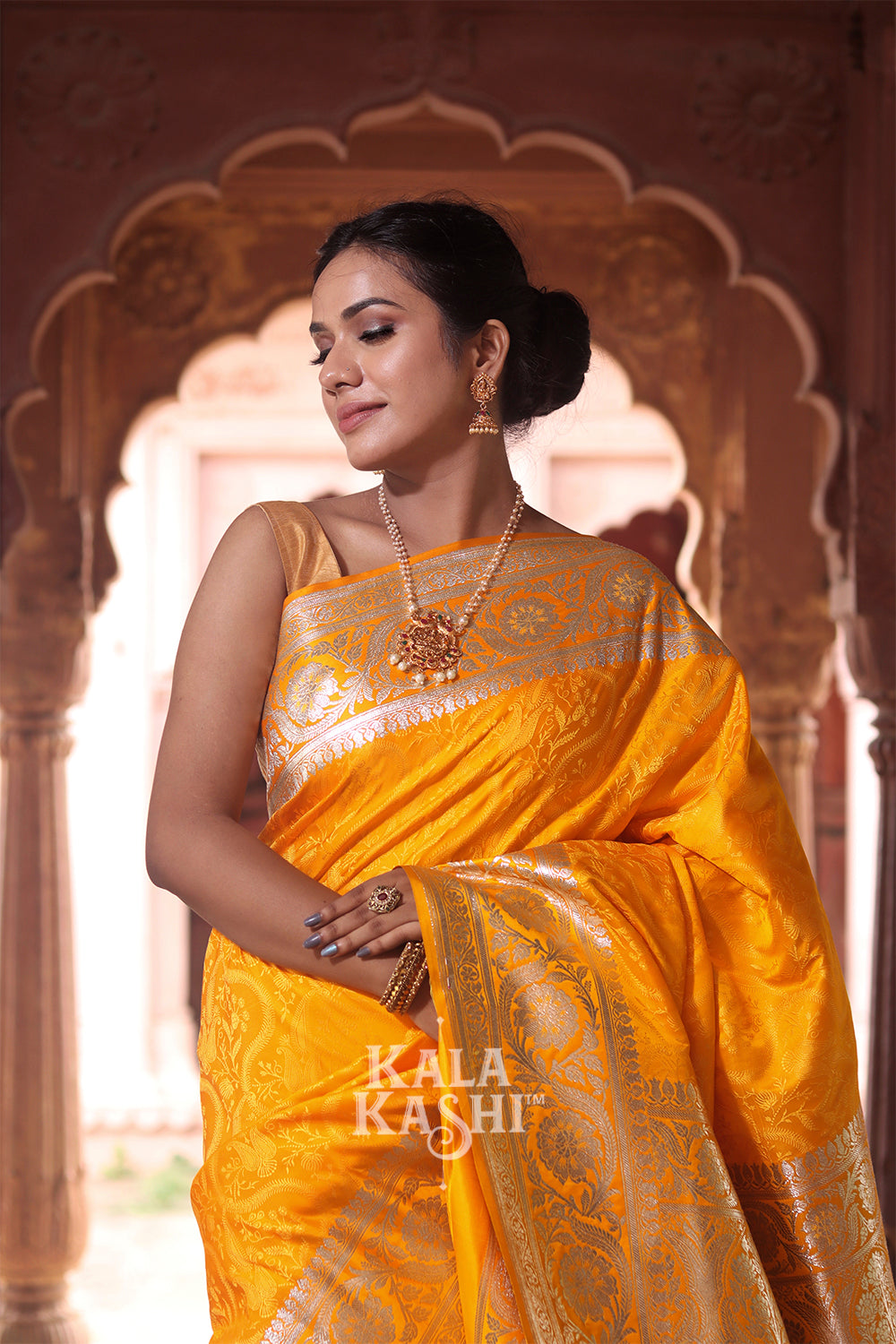 Yellow Hand Woven Katan Silk Saree