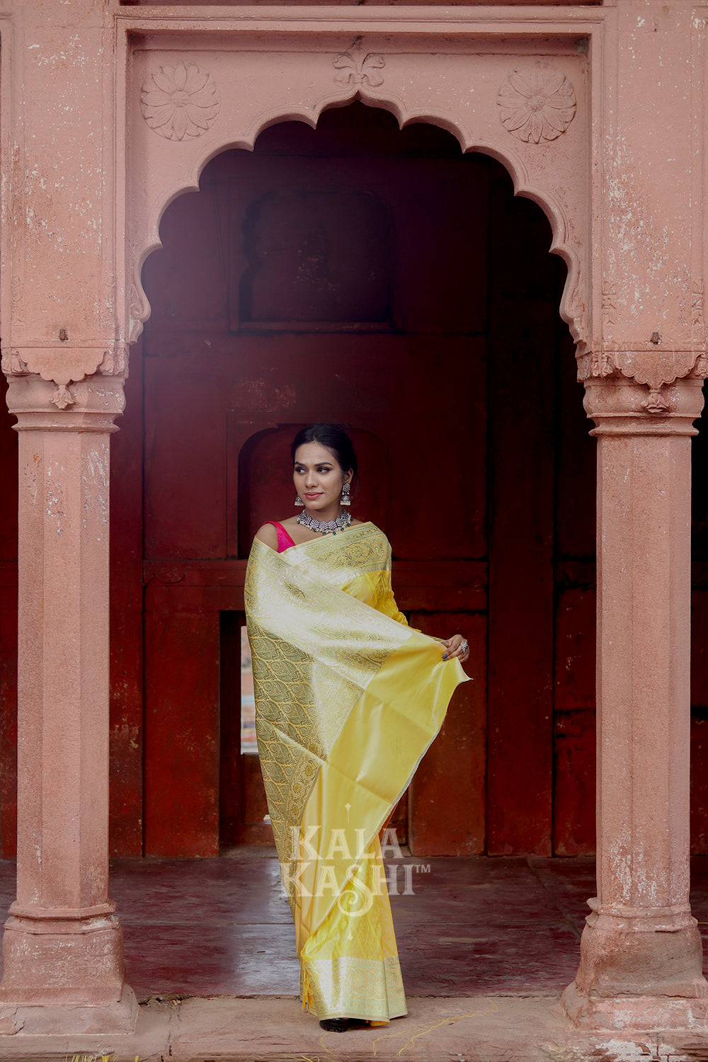 Lime Yellow Hand Woven Katan Silk Saree