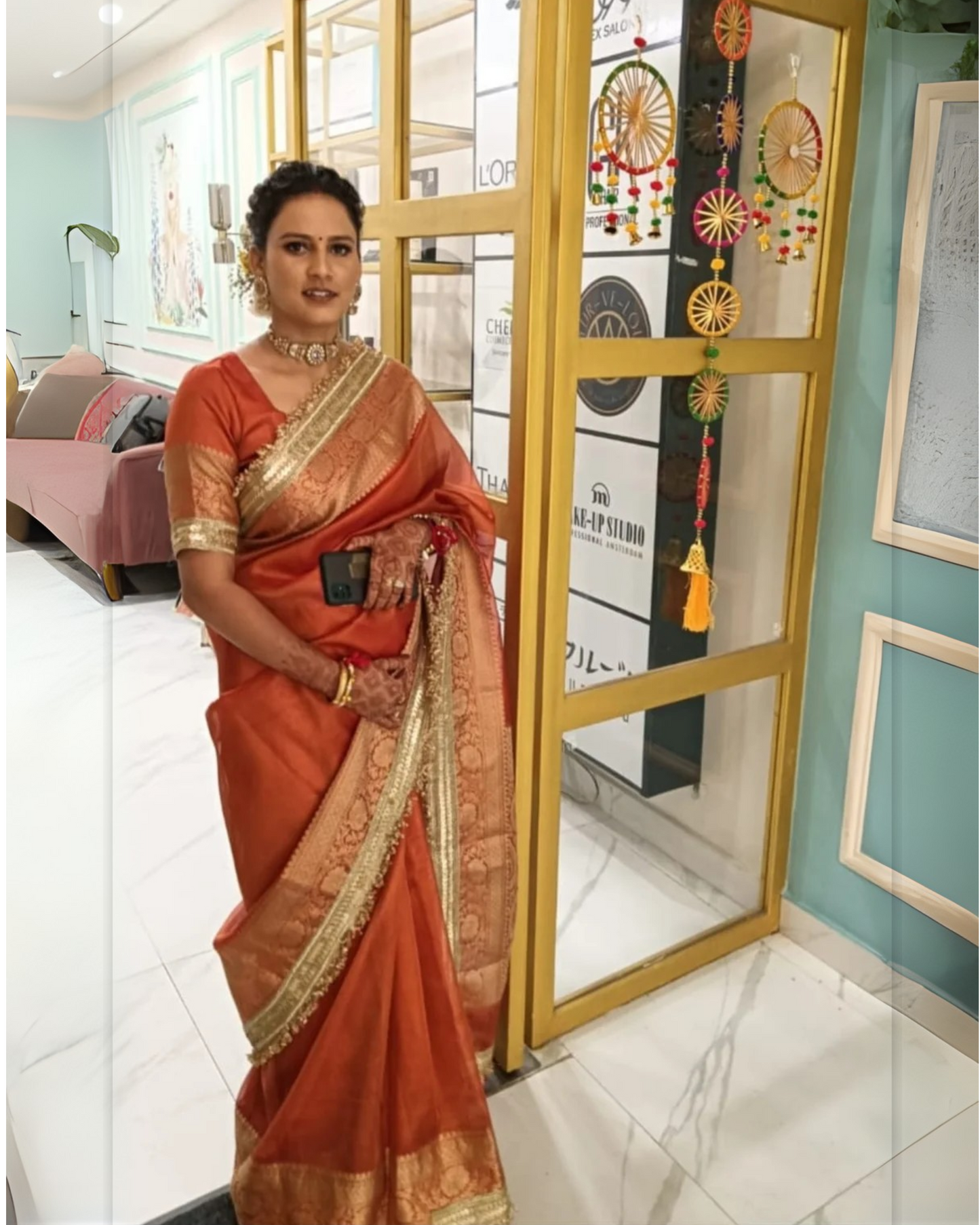Maharani Collection Rust Tissue silk saree