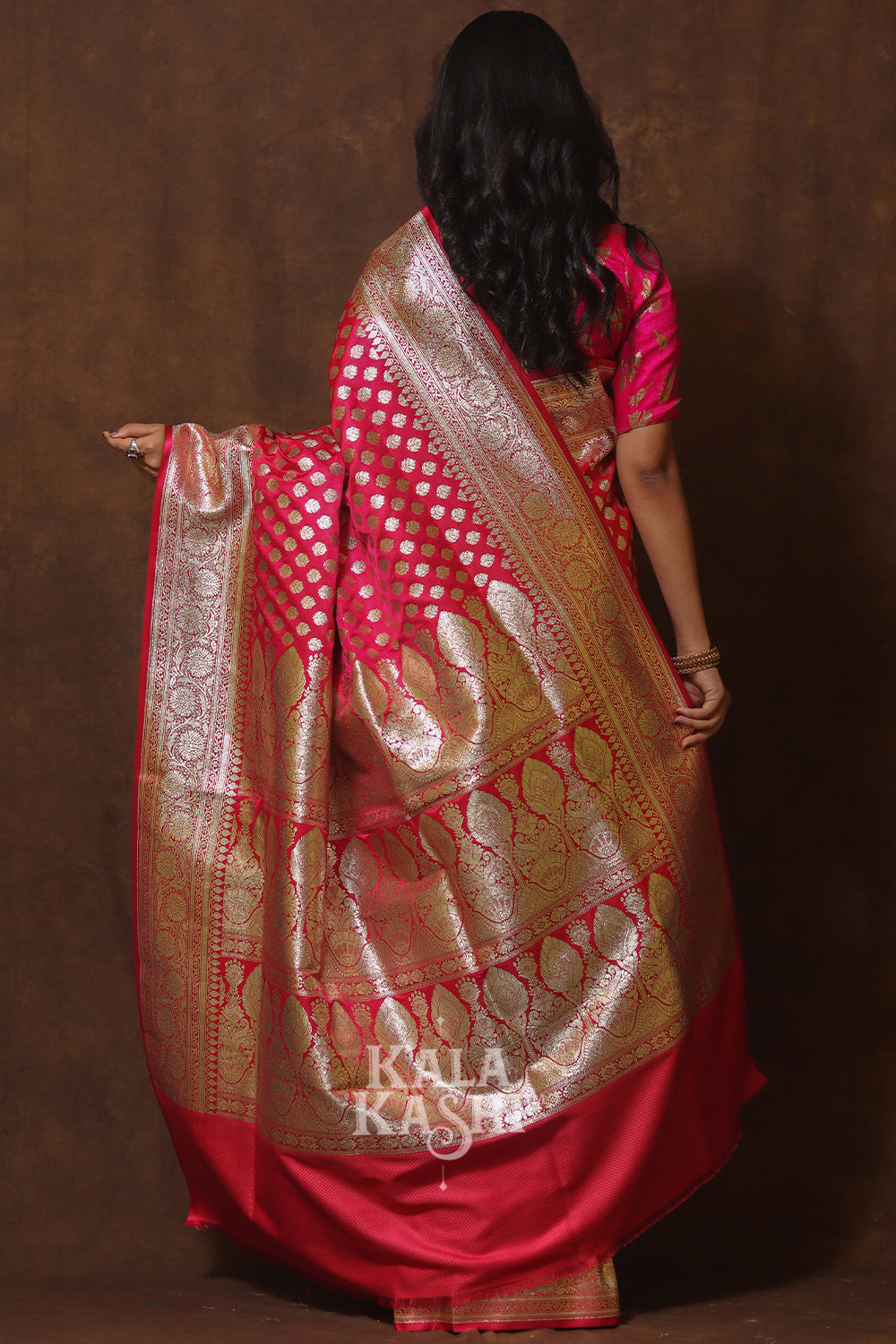 Hot Red Hand Woven Katan Silk Saree