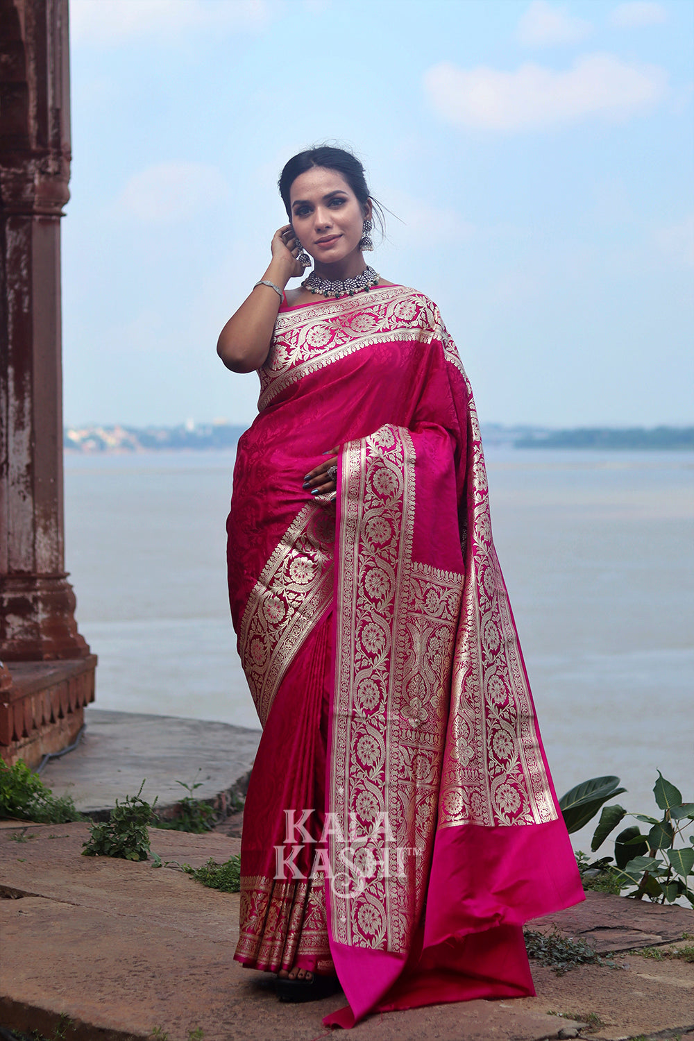 Rose Pink Hand Woven Katan Silk Saree
