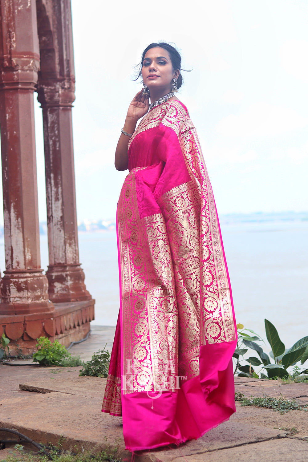 Rose Pink Hand Woven Katan Silk Saree