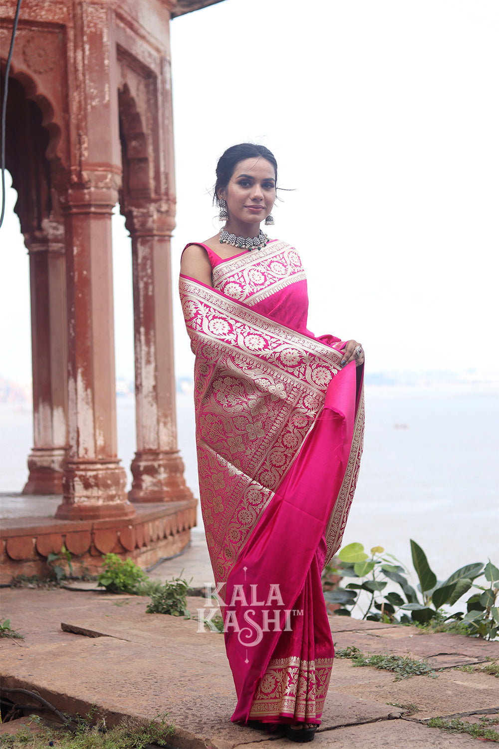 Rose Pink Hand Woven Katan Silk Saree