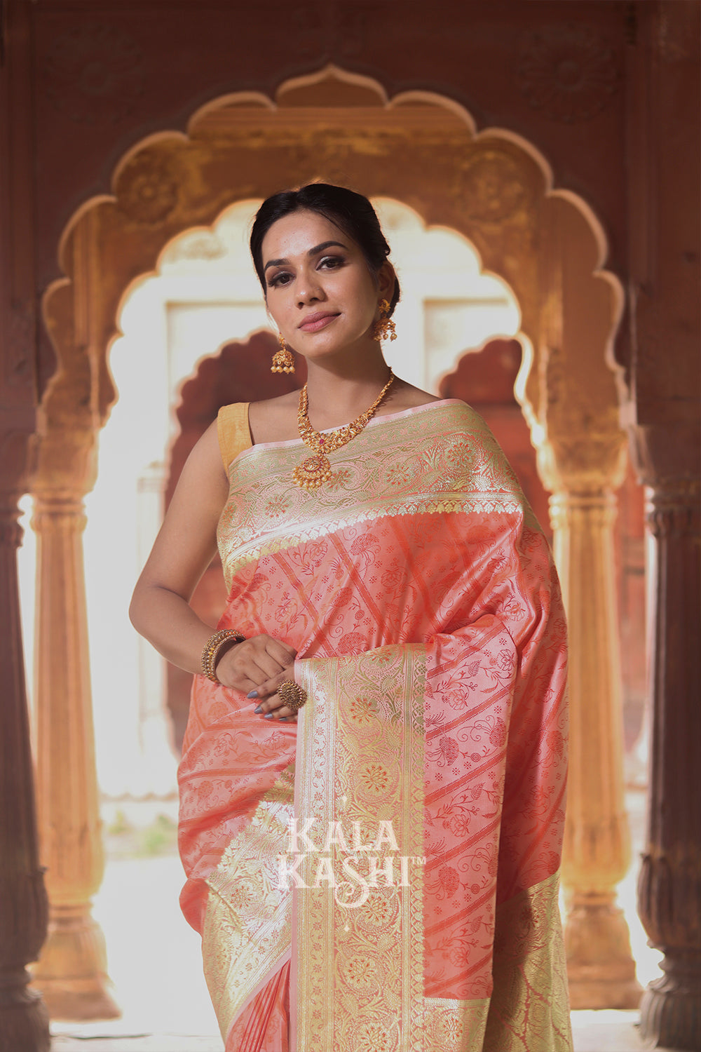 Light Red Hand Woven Katan Silk Saree