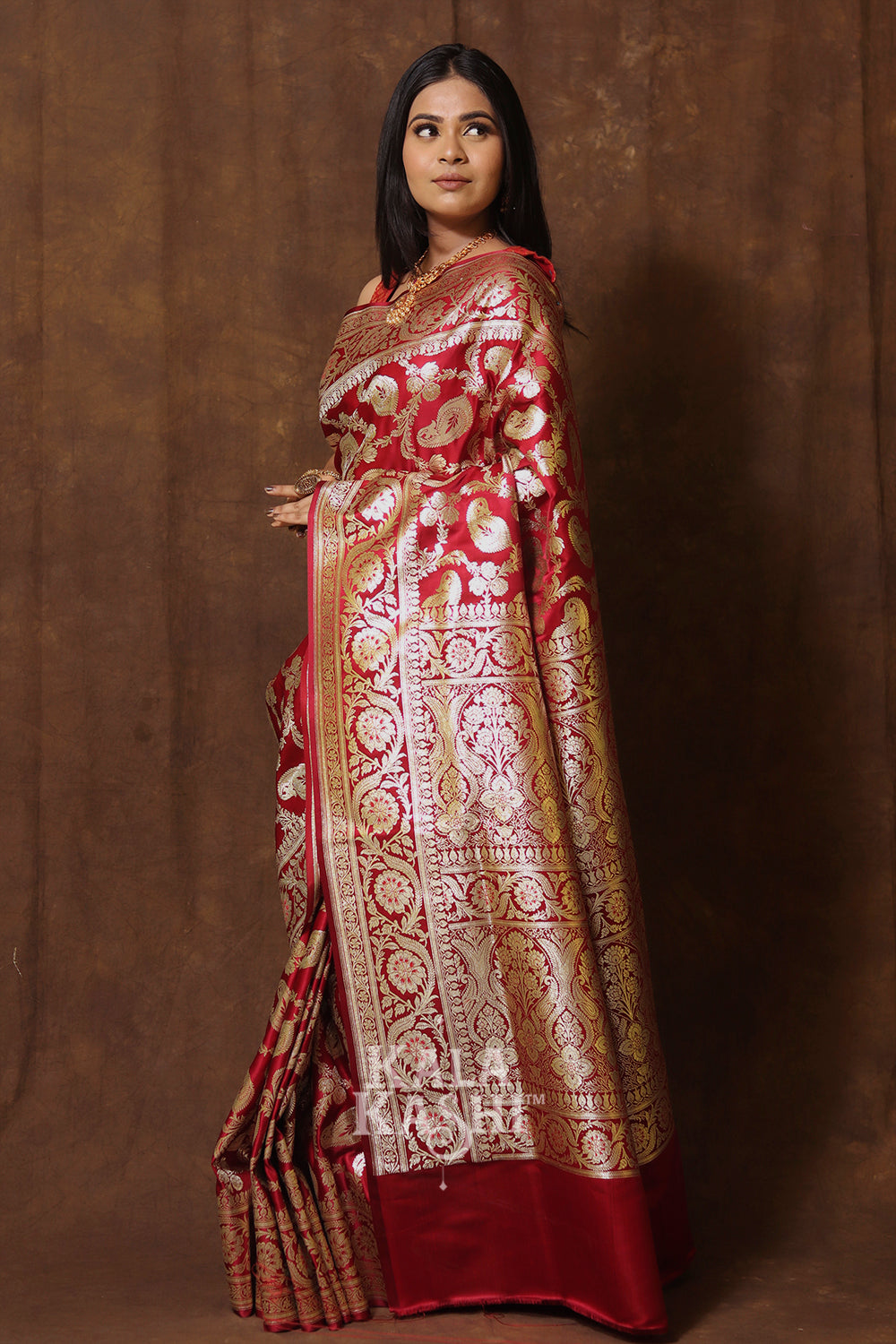 Scarlet Red Hand Woven Katan Silk Saree