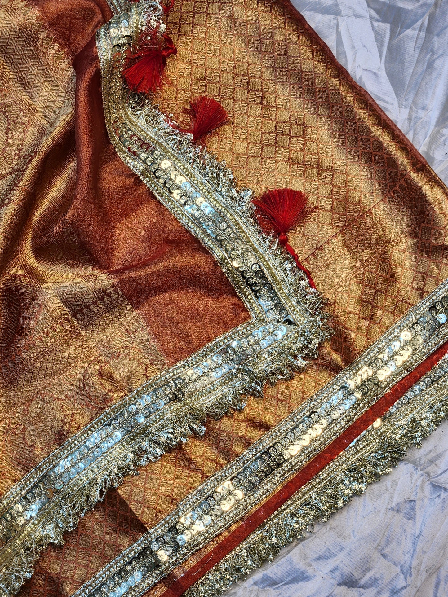 Maharani Collection Rust Tissue silk saree