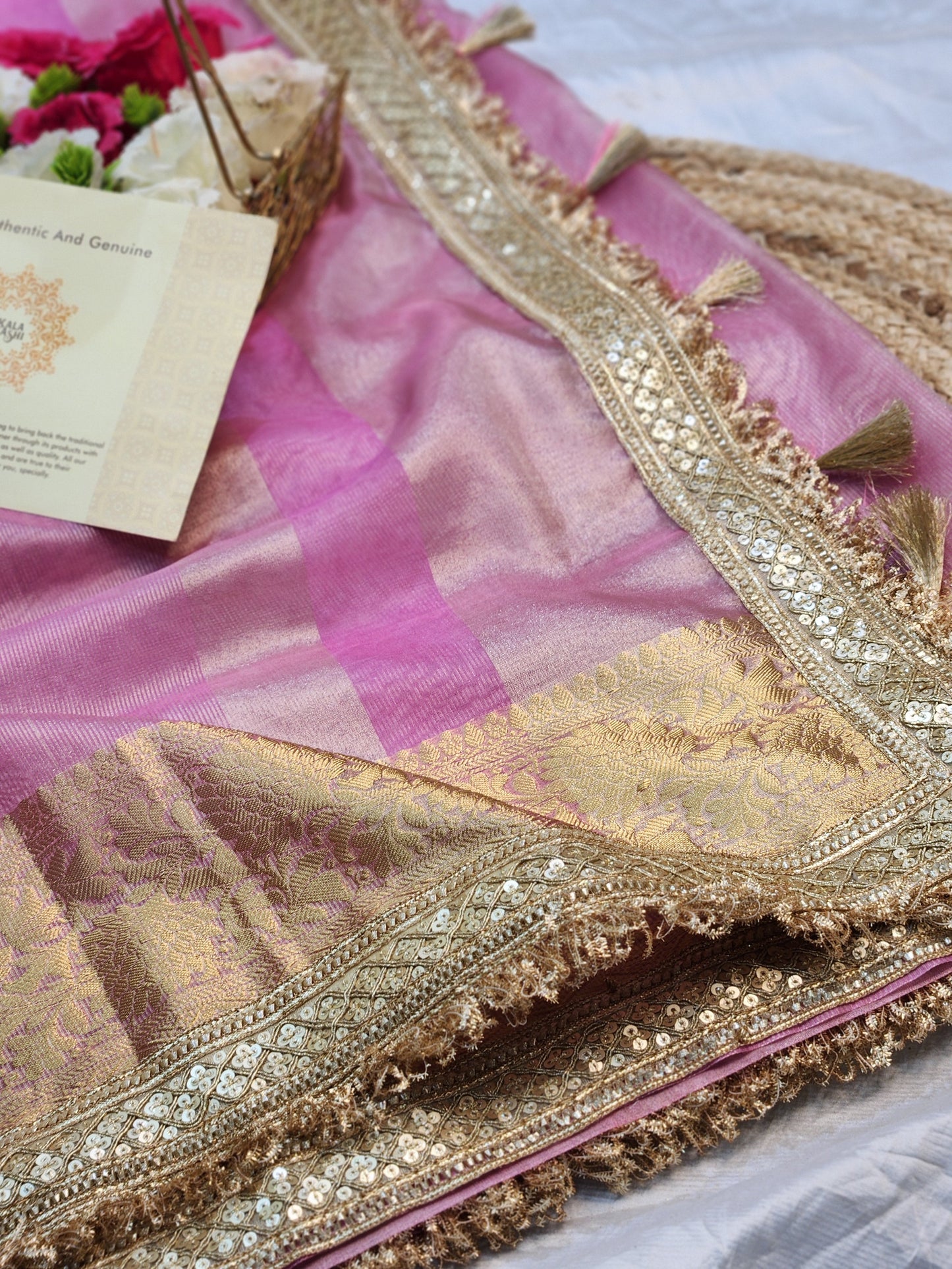 Maharani Collection Baby pink Tissue silk saree