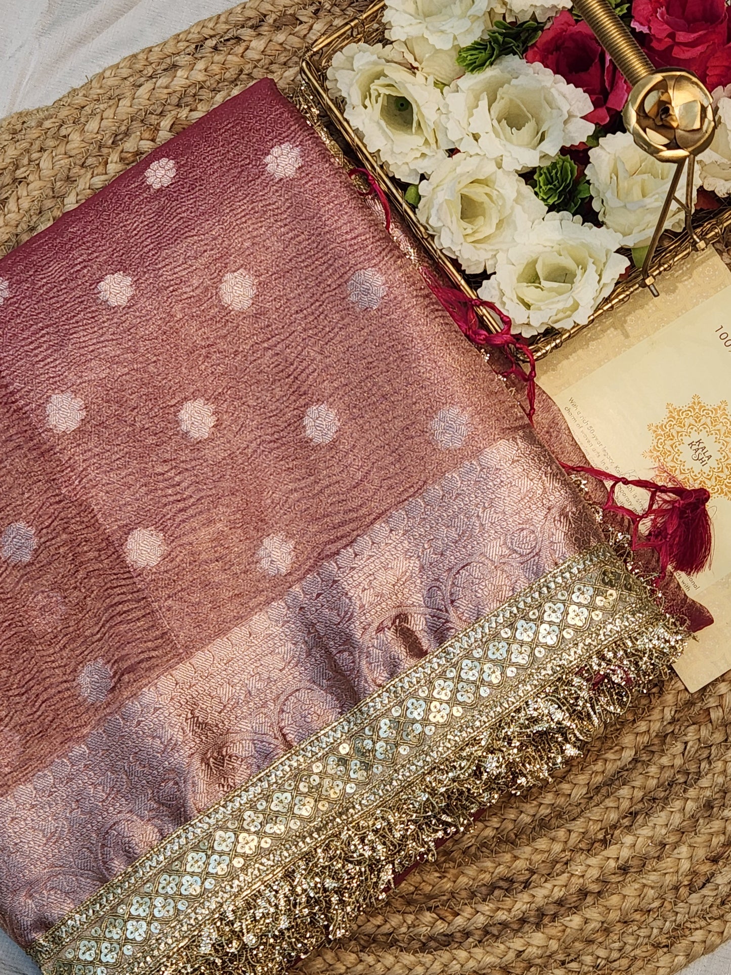 Saheli Collection Pink Crushed Tissue silk saree