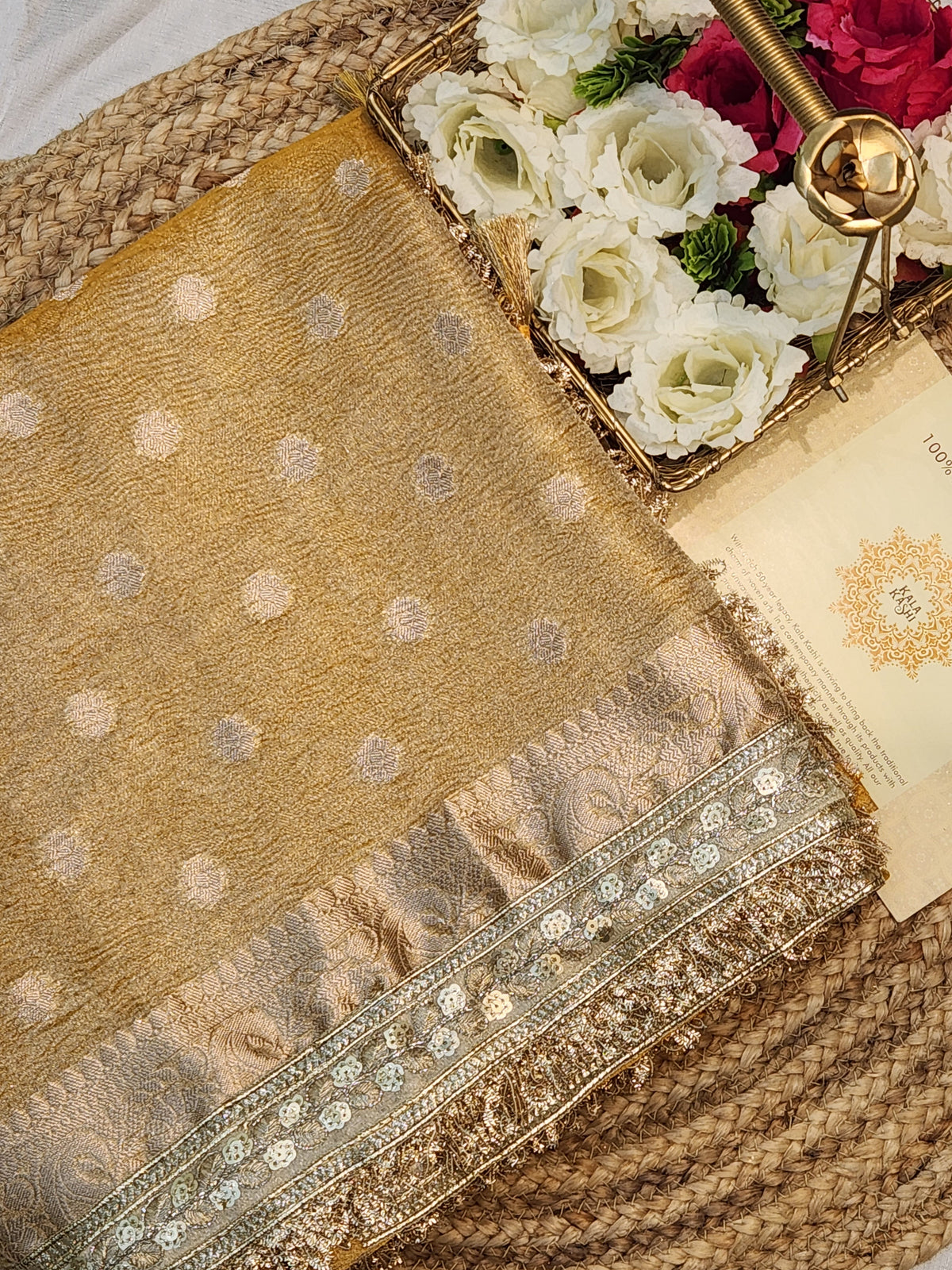 Saheli Collection Gold Crushed Tissue silk saree