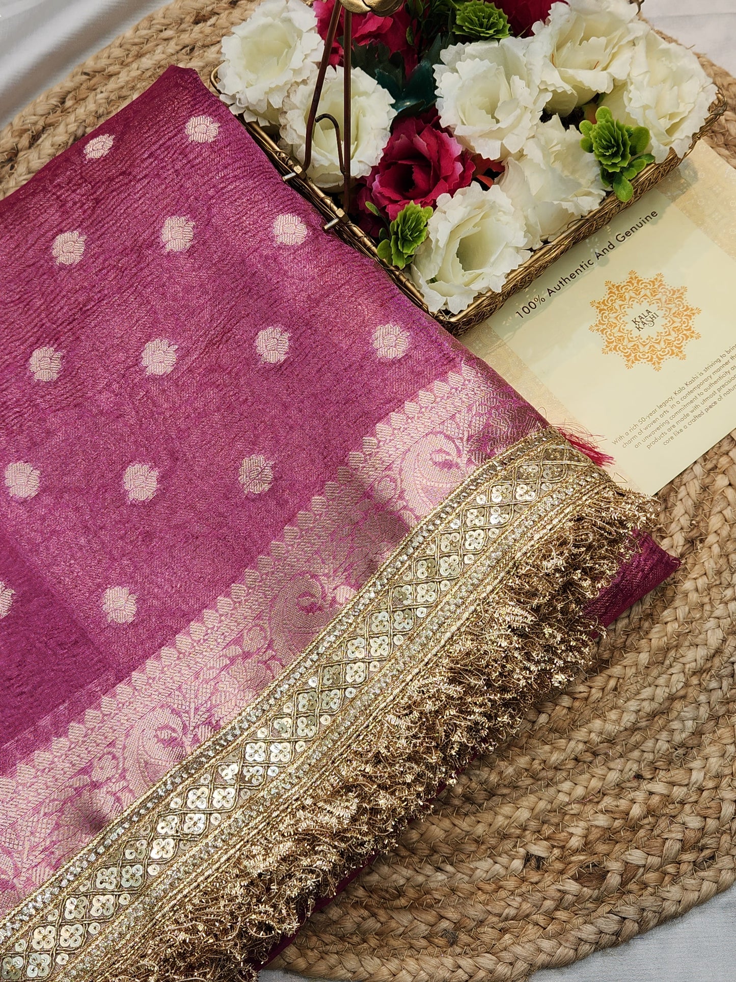 Maharani Collection Tissue silk Pink saree
