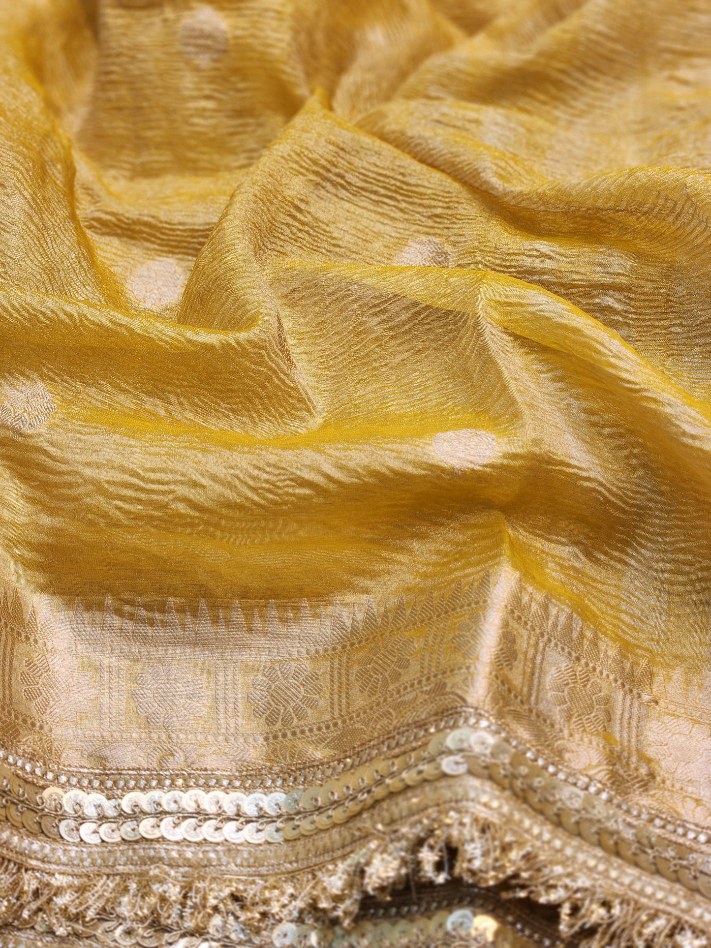 Maharani Collection Gold Crushed Tissue silk saree