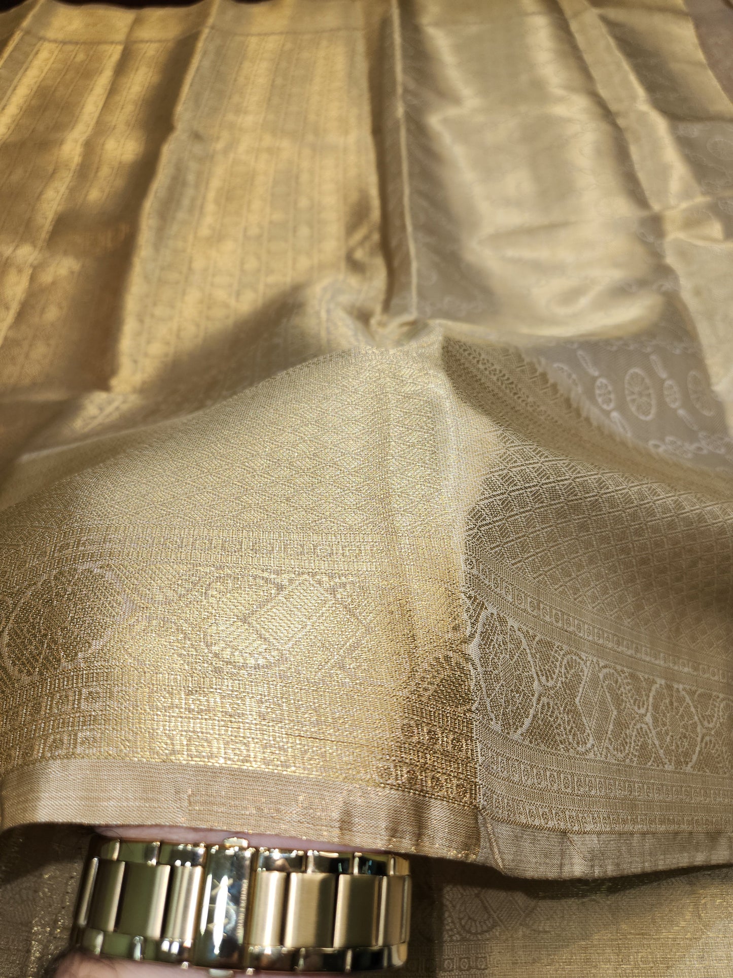 Celebrity Inspired tissue golden embossed tissue silk Saree