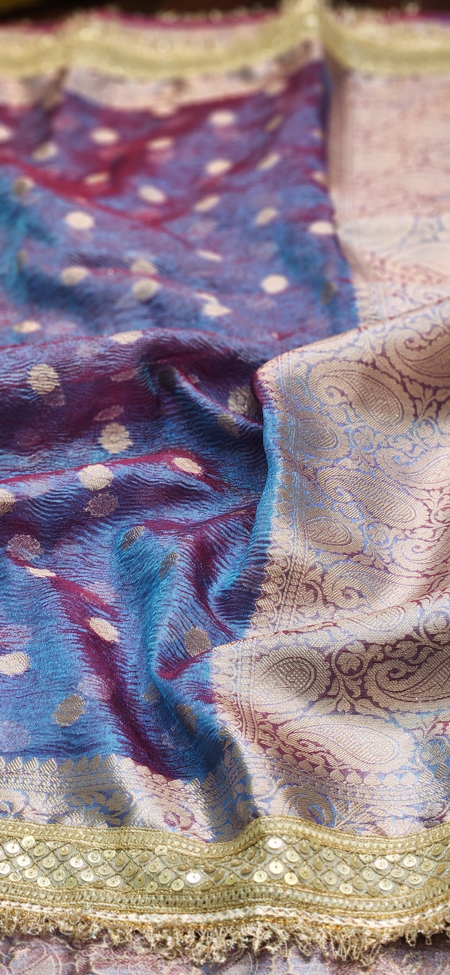Maharani Collection Dhoop Chao Crushed Tissue silk saree