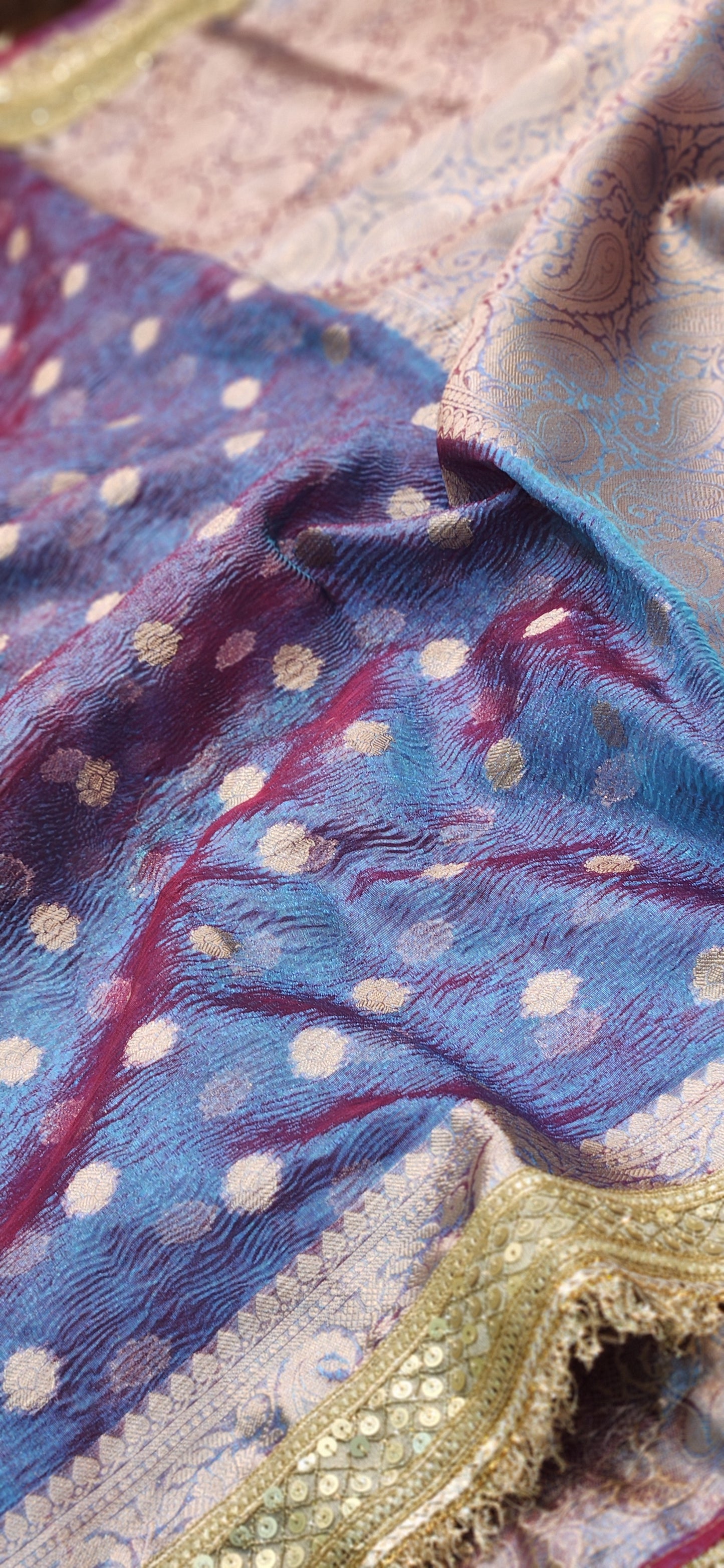Maharani Collection Dhoop Chao Crushed Tissue silk saree