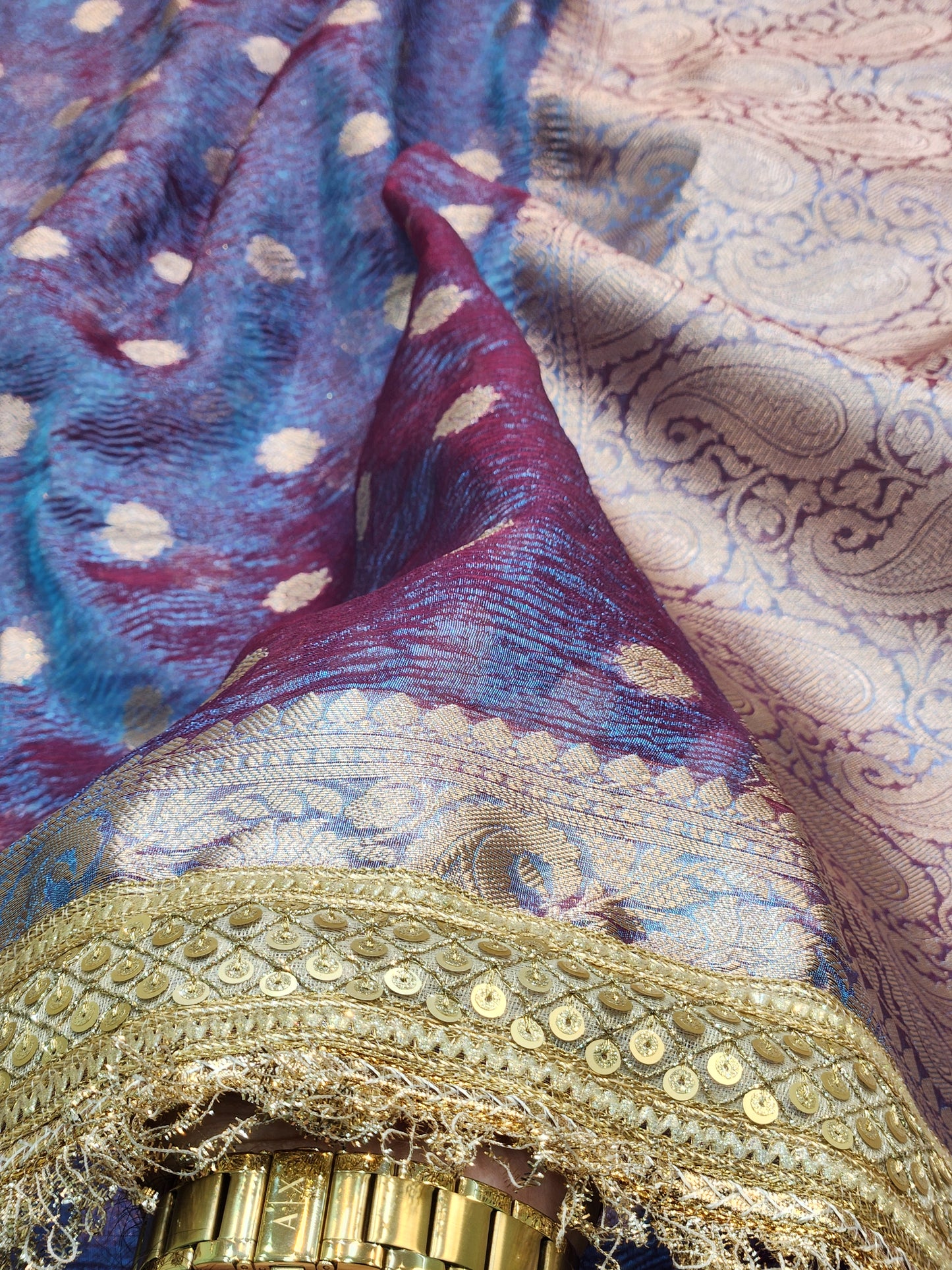 Maharani Collection Dhoop Chao Crushed Tissue silk saree