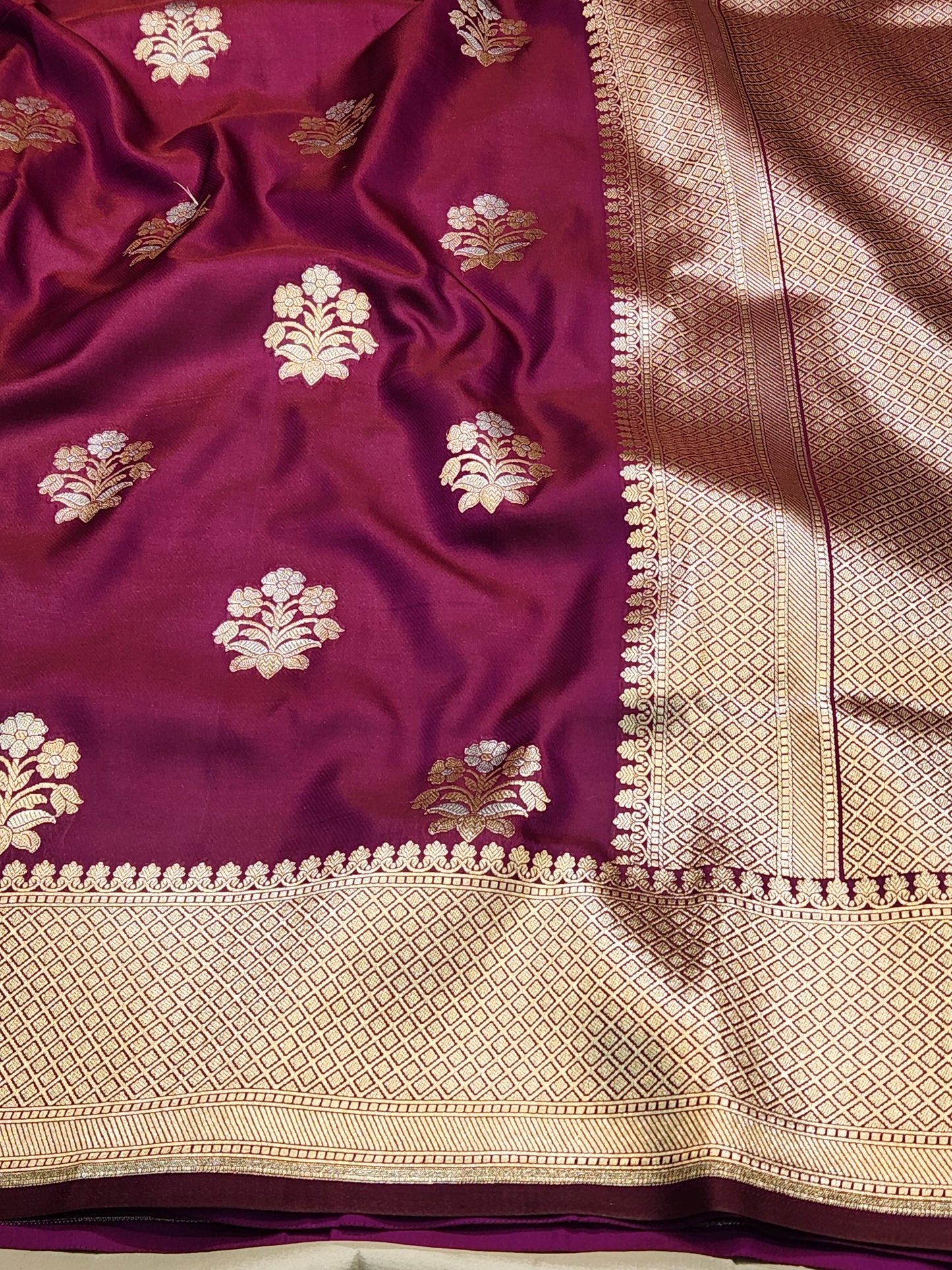 Purple Mashru Silk Banarasi Saree With Alfi Boota Pattern