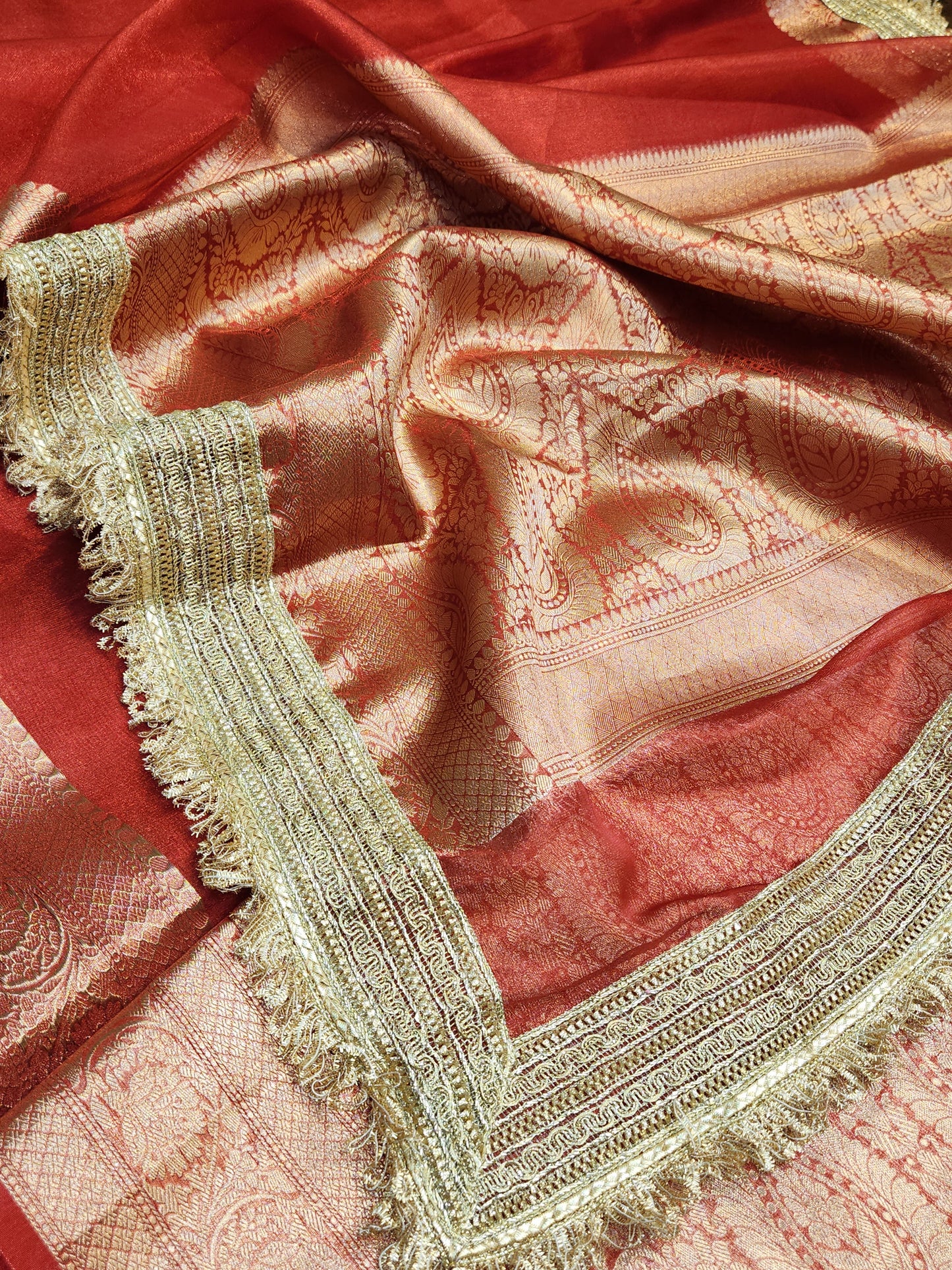 Maharani Collection Red Tissue silk saree