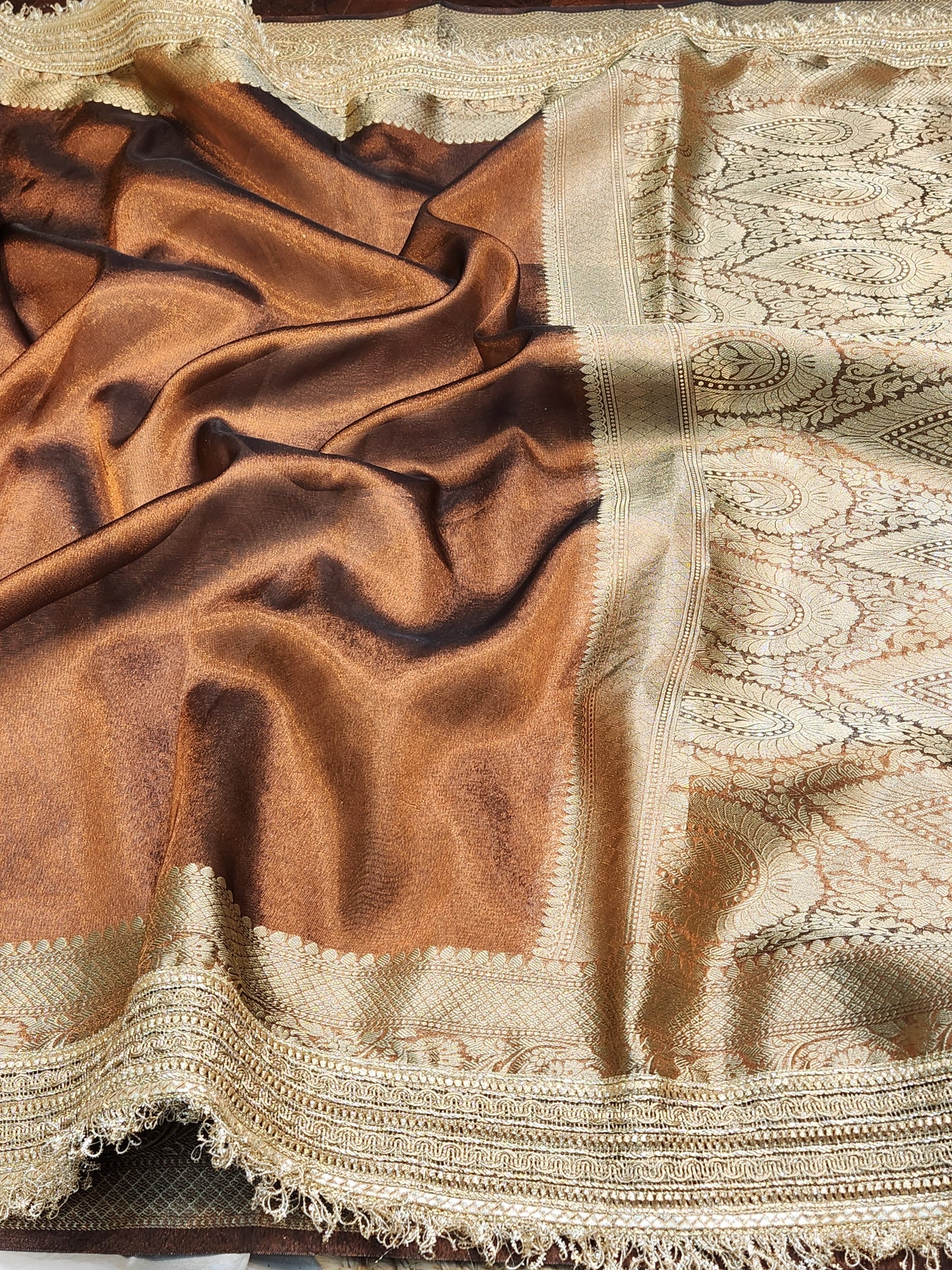 Maharani Collection Bronze copper Tissue silk saree