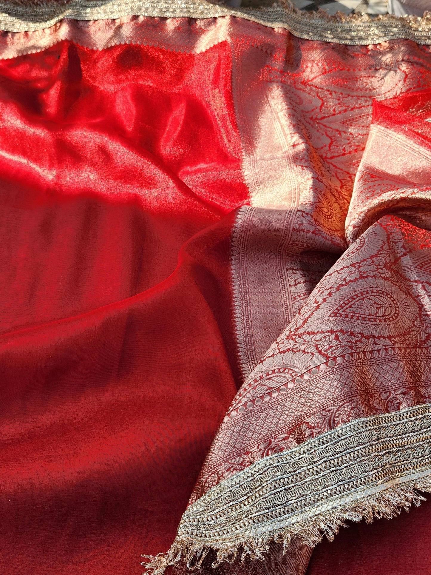 Maharani Collection Red Tissue silk saree