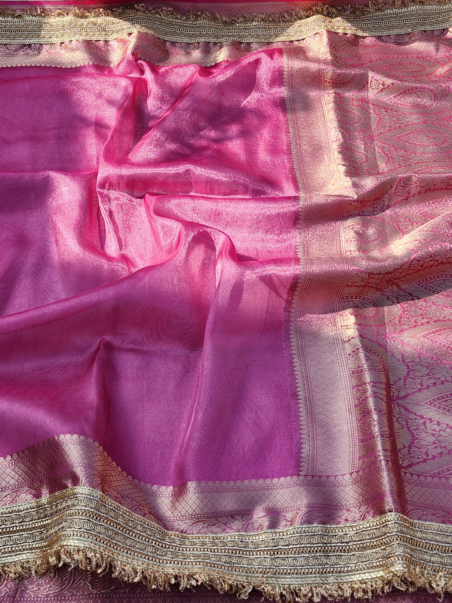 Maharani Collection Pink Tissue silk saree