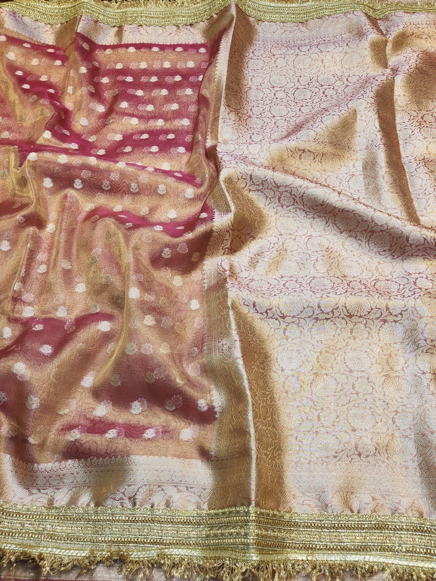 Saheli Collection Onion pink Tissue silk saree