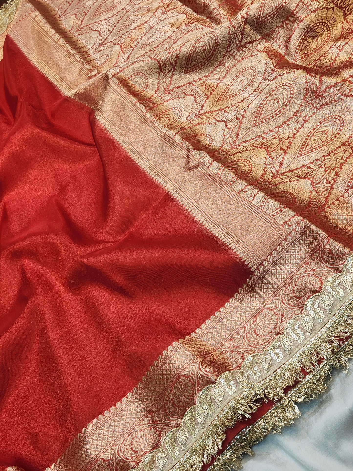 Maharani Collection Red Tissue silk saree