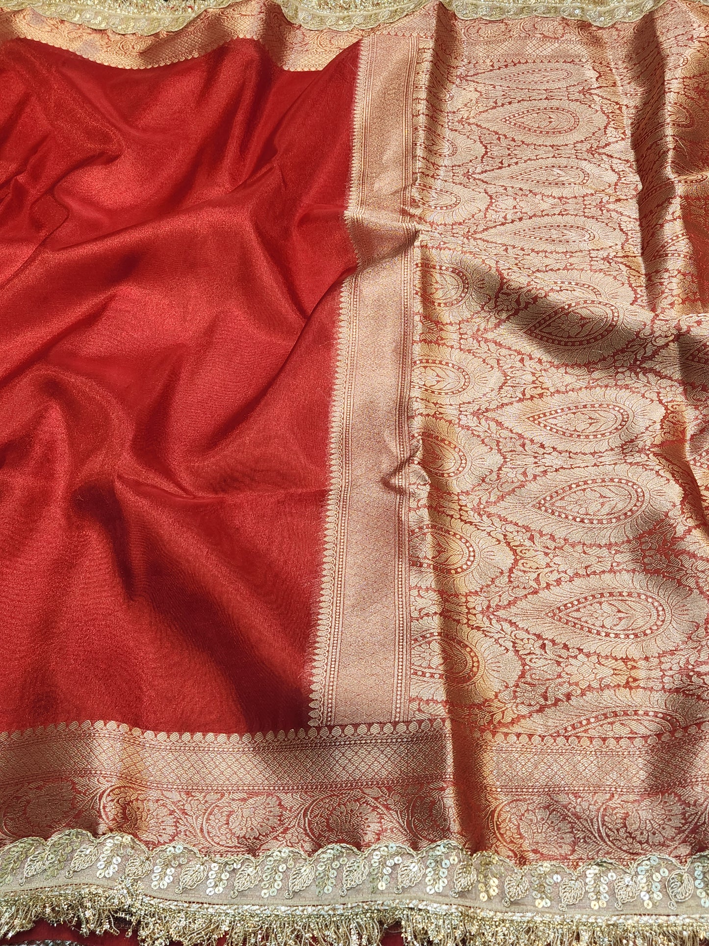 Maharani Collection Red Tissue silk saree