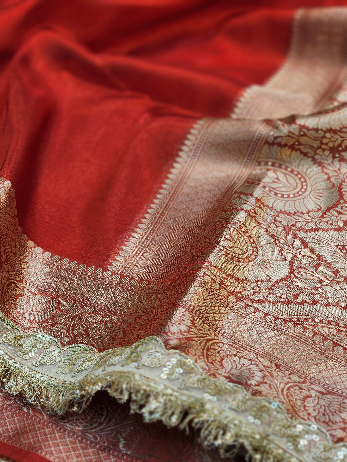 Maharani Collection Red Tissue silk saree