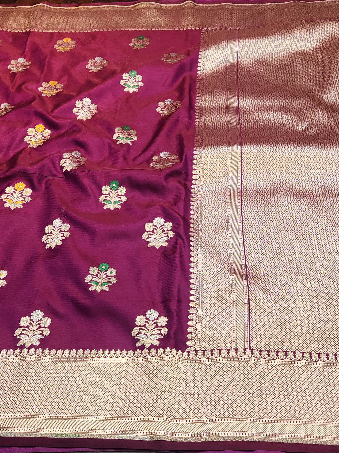 Purple Mashru Silk Banarasi Saree With Alfi Boota Pattern