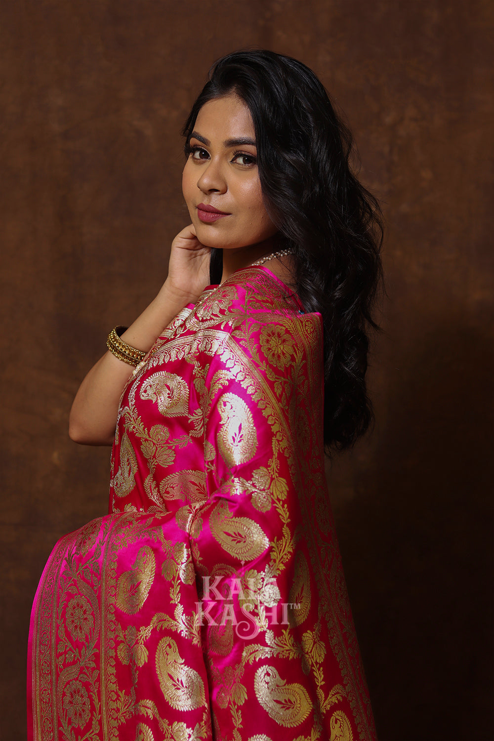 Fuscia Pink Hand Woven Katan Silk Saree