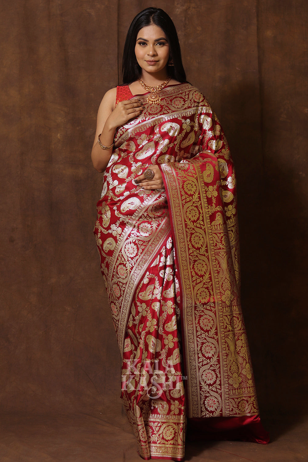 Scarlet Red Hand Woven Katan Silk Saree
